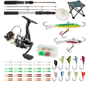 Gonex Ice Fishing Rod Reel Combo Medium Light Carbon Fiber Fiberglass Portable Complete Kit Include Skimmer Spare Rod Spinning Ice Fishing Reel Ice Jig Folding Stool for Winter Fishing