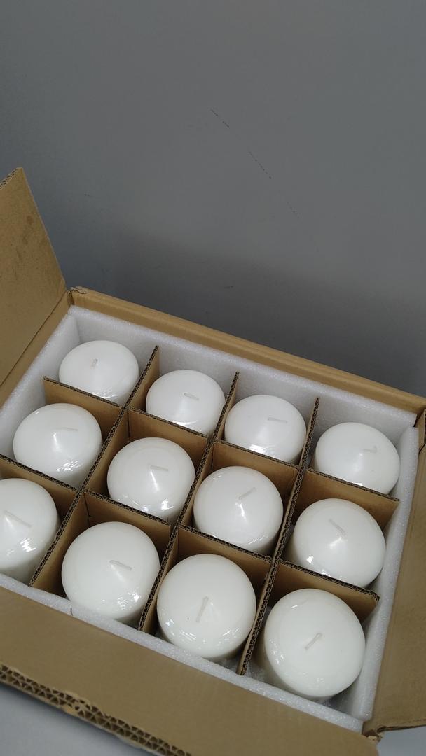 Stonebriar Tall 3 x 4 Inch 50 Hour Long Burning Unscented Wax Flat Top Pillar Candles, White, 12 Pack
