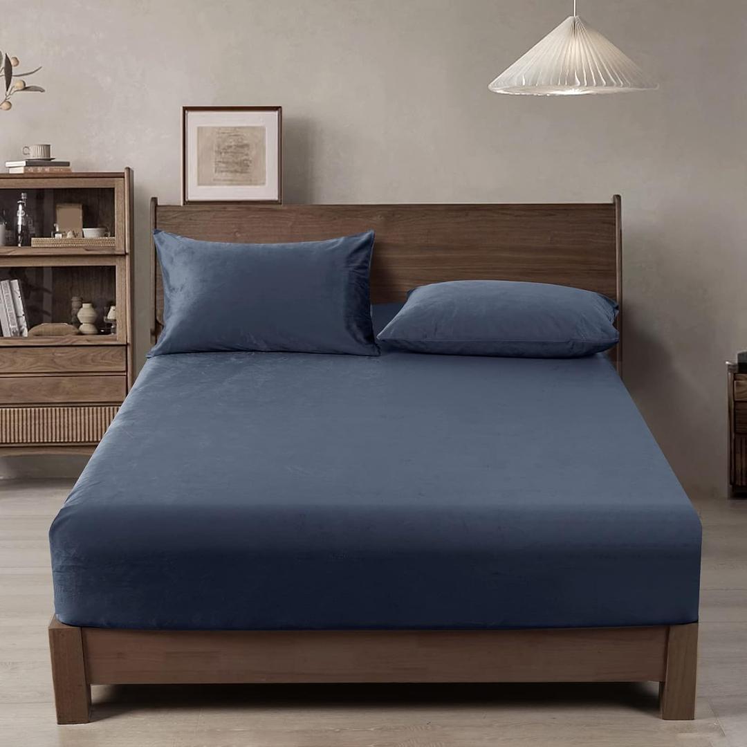 PHF Truly Velvet Fitted Sheet King Size, 1 Pack Luxury Super Soft Cozy Comfy Flannel Bed Sheets with 15'' Deep Pocket, Suitable for Fall Winter and Spring, No Pillowcases, Blue Greyish PHF Truly Velvet Fitted Sheet King Size, 1 Pack Luxury Super Soft Cozy Comfy Flannel Bed Sheets with 15'' Deep Pocket, Suitable for Fall Winter and Spring, No Pillowcases, Blue Greyish