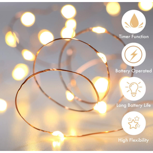 3 Pack LED Fairy String Lights Battery Operated with Timer, 10Ft 30LEDs Battery Powered Copper Wire Mini Firefly Twinkle Lights for Bedroom, Christmas, Wedding, Party Decoration, Warm White