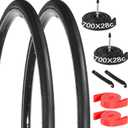 yeesport 700 x 28c Road Bike Tires, 2 Pack Foldable (28-622) 700c x 28 Bike Tire and 700x28c Tube Presta Valve 60mm, 700c Bike Tire & Tire Lever Rim Strips