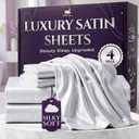 SLEEP SANCTUARY Satin Sheets King Size 4 Piece Luxury Silky Bed Set, Softer Than Silk, 15" Deep Pocket, Cooling & Wrinkle-Free, Moisture-Wicking & Breathable for Hair & Skin (White)