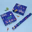 Vnaaem Dinosaur Wrapping Paper Roll - 17 Inches x 32.8 Feet Dinosaur Birthday Gift Wrap Kids Boys Dinosaur Wrapping Paper Blue Design Party Favor Wrapping Paper Roll
