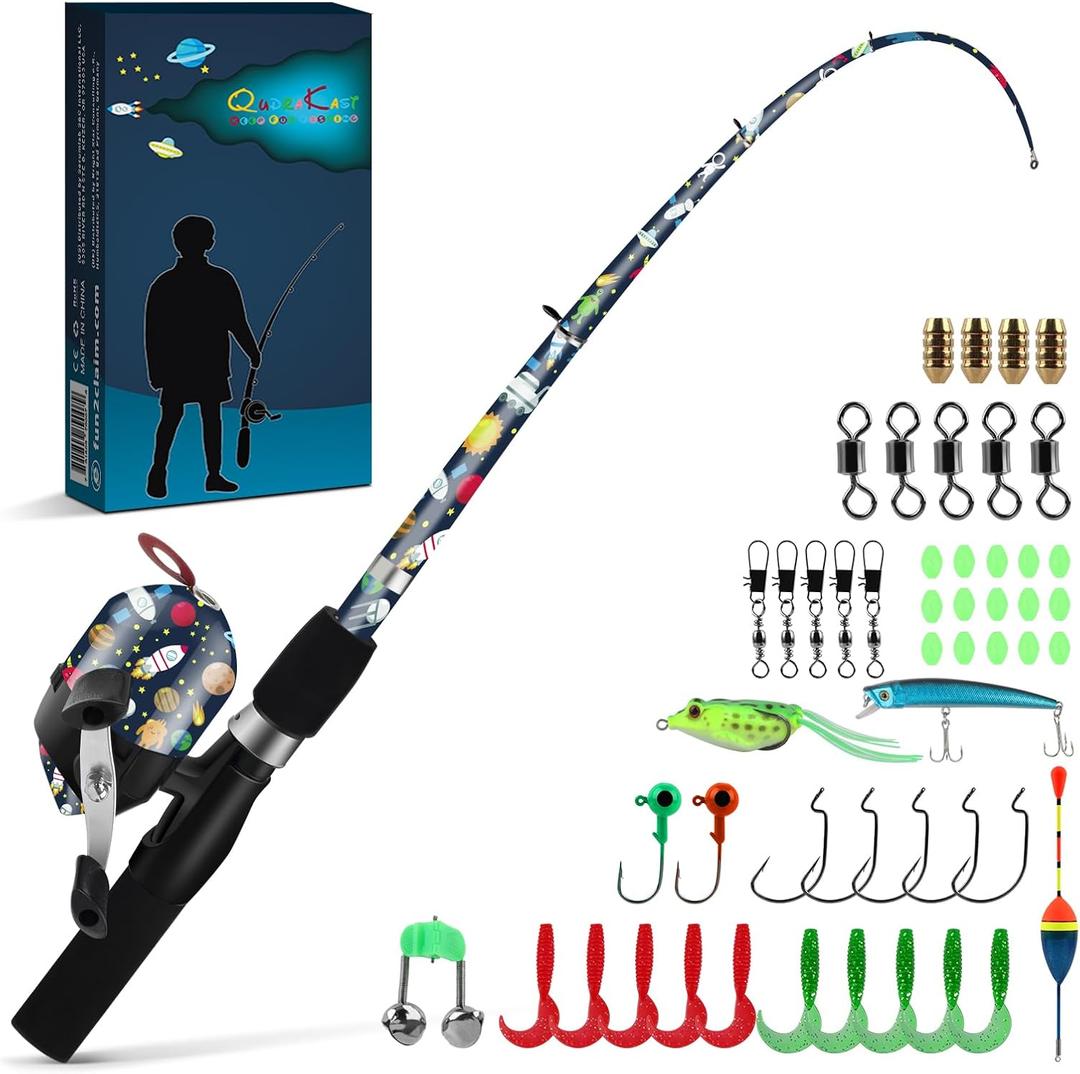 Kids Fishing Pole Set, Portable Telescopic Kids Fishing Poles for Boys and Girls Ages 4-8, Universe Trave-Themed, 120cm
