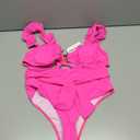 SPORLIKE Women High Waisted Swimsuit Flounce Straps Bikini Bathing Suit (Pink, L)