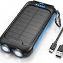 Solar Charger Power Bank, 38800mAh Portable Phone Charger with 1 Type-C & 2 USB-A Ports Built-in Dual LED Flashlight, 15W Fast Charging Waterproof Solar Panel Charger (blue)