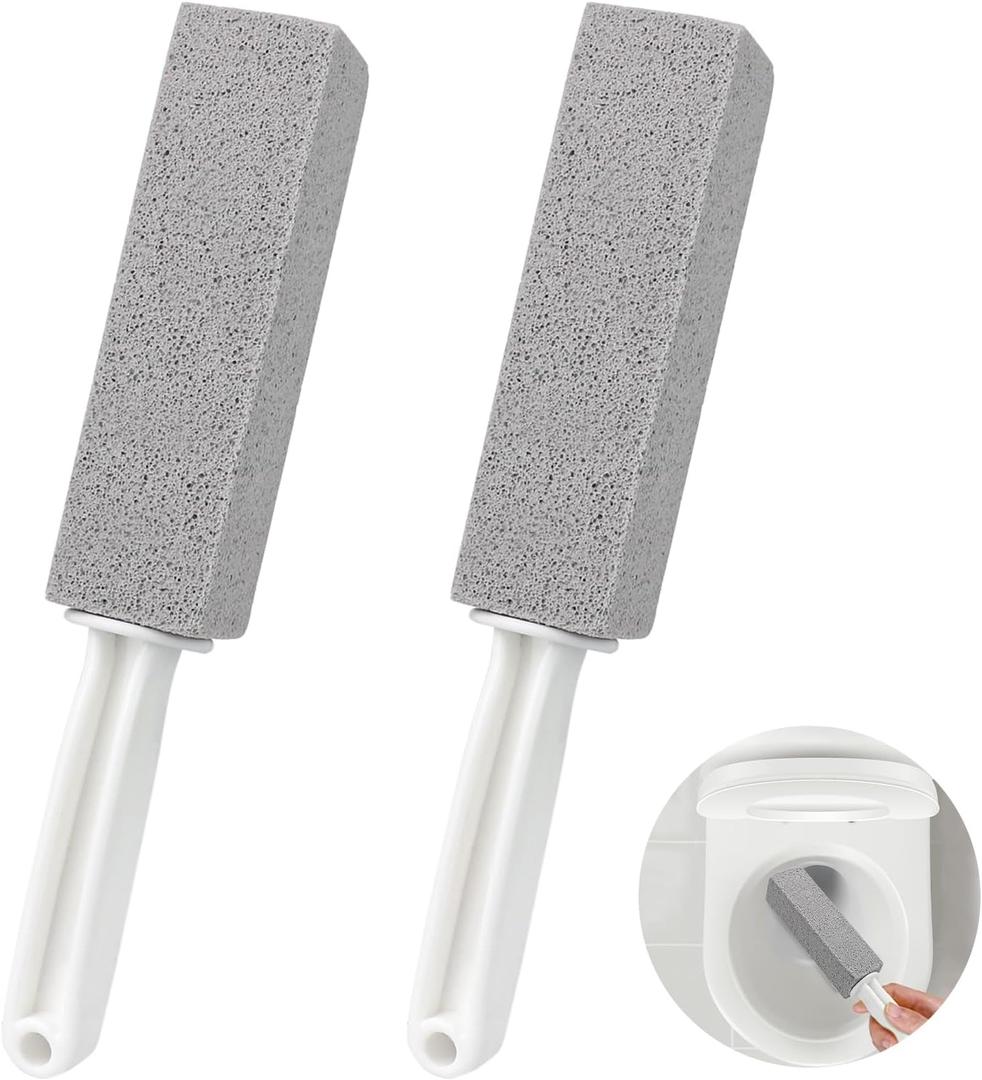 2 Pack Pumice Cleaning Stone with Handle, Toilet Bowl Cleaner Toilet Brush with Non-Slip Long Plastic Handle for Kitchen/Bath/Pool/Household Cleaning