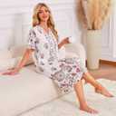 ETOSELL Moo Moos Nightgown for Women with Pockets Casual Floral Print House Dress Short Sleeve Mumu Lounge Dresses S-3XL (White, M)