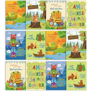 Motiskyy 12 Set Funny Adventure Camp Cards with Envelopes 7. 5 x 5. 2 Inches Summer Greeting Cards Outdoor Themed Travel Gifts for Summer Party Office Parents, Family Away at Camp