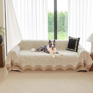 Boho Couch Cover for Dogs - Pet Proof Sofa Covers for 2 Cushion Couch, Non-Slip Chenille Sofa Slipcover, Pet Friendly Furniture Cover Fits Love Seat, 71"x118", Light Brown