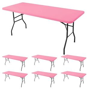 Enjoyidea Fitted Tablecloth for 8 Foot Rectangle Tables-6 Pack Pink Elastic Outdoor Picnic Table Cover-Spandex Stretch Folding Table Cloths 8ft for Camping Dining Room Patio Kitchen Banquet Party