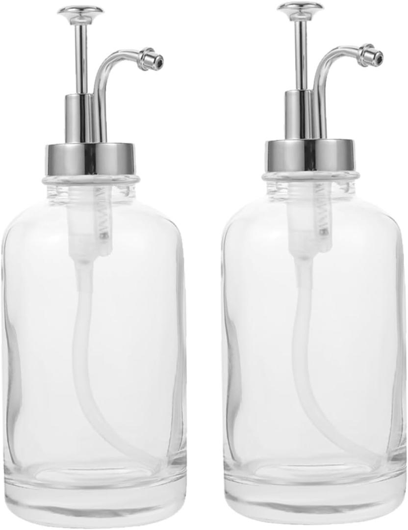 BESTOYARD 2Pcs Transparent Glass Syrup Dispenser with Pump Multi Use Storage for Honey Jam Seasonings for Coffee Bar Kitchen Decor Stylish Design for Easy Dispensing