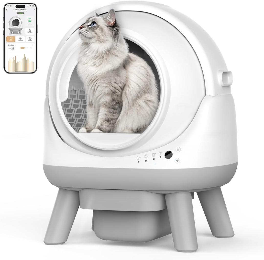 Self Cleaning Litter Box, Cawypety GalaxyPod Pro Automatic Smart Kitty Litter Box with WiFi APP Control, Odor-Free, Safety Includes Trash Bags White