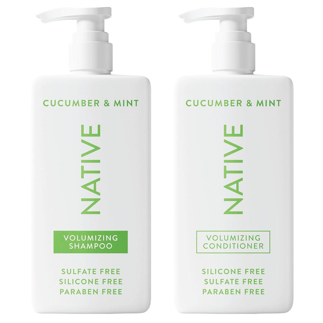 Native Shampoo and Conditioner Contain Naturally Derived Ingredients | All Hair Type Color & Treated From Fine to Dry Damaged, Sulfate & Dye Free - Cucumber & Mint, 16.5 fl oz each (Pack of 2)