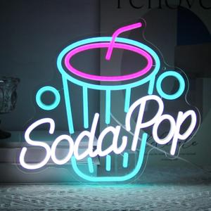 Soda Pop Neon Sign Drink Neon Lights Dimmable Beverage Cup LED Signs for Wall Business Sign Cocktail Neon Light Up Sign for Food Drink Restaurant Dessert Shop Bar Kitchen Decor (Pink Blue White)
