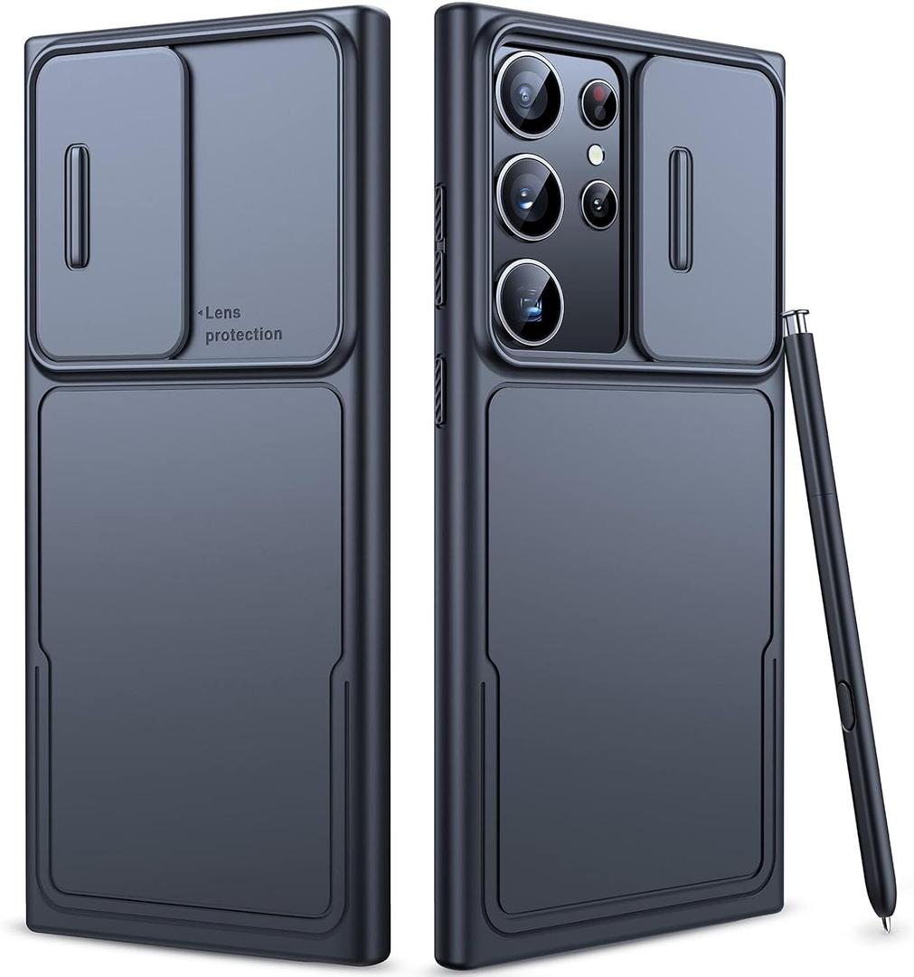 for Samsung Galaxy S23 Ultra Case with Camera Cover, [Military Drop Protection] [Snug Touch], Slim Protective Hard Back and Soft Edge Phone Case for Galaxy S23 Ultra Case 6.8''- Black