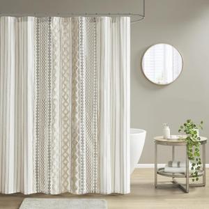 INK+IVY Imani Tufted Chenille 100% Cotton Shower Curtains Machine Washable, Modern Home Bathroom Dcor Bathtub Privacy Screen, 72" x 72", Ivory