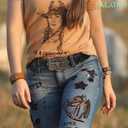 Cowboy Cowgirl Belt Western Belts for Men Women Floral Engraved Longhorn Bull Buckle Belt for Jeans (Black)