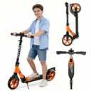 FREEDARE Kick Scooter for Kids & Adults Ages 8+, Foldable Teen Scooter with 2 Big 8-inch Wheels and 4-Level Adjustable Handlebar, Max Load 220 LBS, Orange