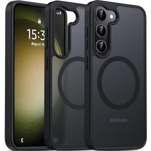 Oterkin Magnetic for Samsung Galaxy S23 Case Matte, S23 Phone Case Compatible with MagSafe Frosted Translucent Shockproof Anti-Scratch Slim Fit Case Military Grade Protection (Black)