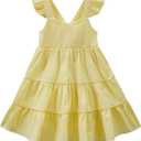 Zando Toddler Dress for Girls Ruffle Sleeveless Baby Girl Clothes Flower Girl Beach Sundress for Butterfly Little Girls Dresses Yellow Stripe XL