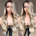 Body Wave Lace Front Wig, Synthetic Lace Front Wig Pre Plucked Glueless Wigs 13X5X1 HD Lace Front Wigs for Women 24inch Side Part Wig (Rooted OmbreBlond, 24)
