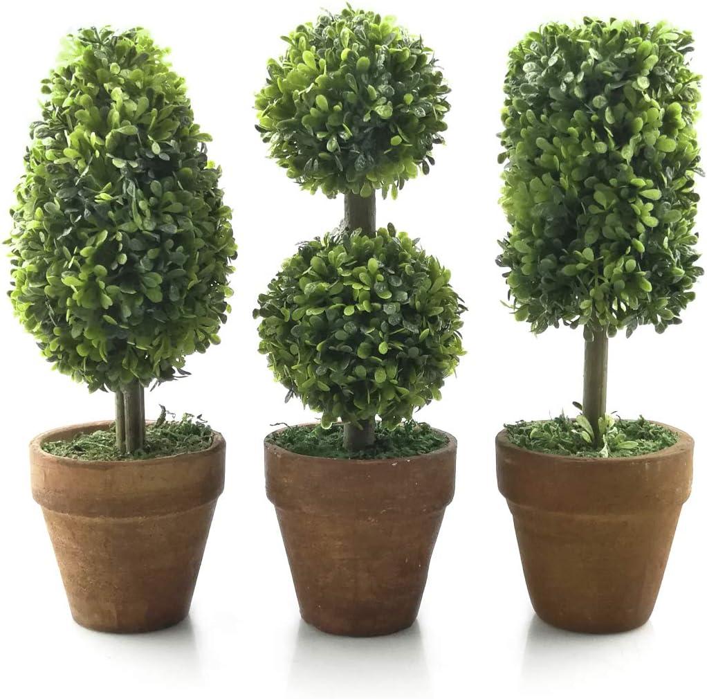 Small Artificial Plants 8.25" Plastic Fake Green Topiary Shrubs with Pot for Home Dcor  Set of 3