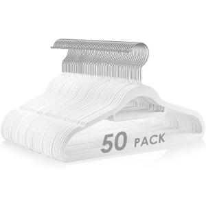 Velvet Hangers Non Slip Felt Hangers, 50 Pack White Velvet Clothes Hangers Space Saving Slim with 360 Degree Swivel Hook for Suits Coats, Jackets, Pants, and Dress Clothes