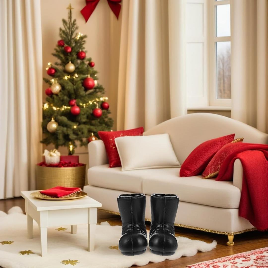 BESTonZON 12 Pairs Mini Santa Claus Shoes Boots, Mini Boots Doll House Black Boots Doll Christmas Decorations Dolls Mini Shoes Toys Miniature Xmas Boots Decorations Children Mini Shoes Toy