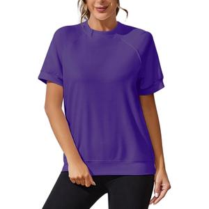 Sweatshirts for Women Crewneck Short Sleeve Shirts Summer Casual Pullover Blouses(Purple, S)
