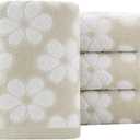 Pidada Hand Towels Set of 4 Floral Pattern 100% Cotton Soft Absorbent Decorative Towel for Bathroom (Brown)