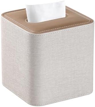 Cretkhp Square Linen Tissue Box Cover with Magnetic Closure, Modern PU Leather Tissue Box Holder for Bathroom Vanity Countertop Night Stands Bedroom Office Desk, Stylish Cube Tissue Holder (Linen)