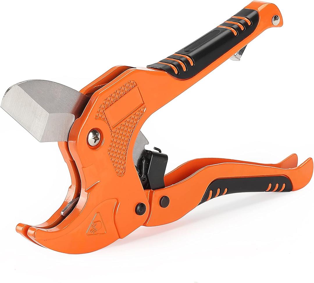 Bates- PVC Pipe Cutter, Cuts up to 1-1/4", Ratcheting PVC Pipe Cutter Tool, Pipe Cutters PVC, PVC Pipe Shears, PVC Cutter, Plastic Pipe Cutter, PEX Pipe Cutter, PVC Cutter Tool, PVC Ratchet Cutter (Orange)