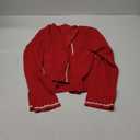 Women's Cardigan Sweater Color Block Long Sleeve Crew Neck Knit Cardigan Trendy Cropped Cardigan Shrug (Large, Red)