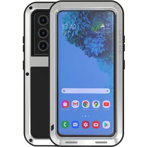 LOVE MEI Military Rugged Case for Samsung Galaxy S21 Ultra, Without Tempered Glass Screen Protector, Shockproof Dustproof Scratch Proof Hybrid Metal and Silicone Gel Heavy Duty Full Body Cover Silver