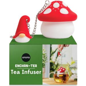 OTOTO New Enchan-Tea Infuser - Gnome Tea Strainer, Mushroom Gifts, Cute Kitchen Accessories, Reusable Loose Leaf Steeper, Tea Accessories (Red)