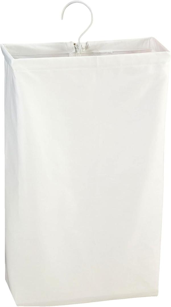 Household Essentials 148 Hanging Cotton Canvas Laundry Hamper Bag | White, 6" x 16" x 27" (Length x Width x Height)