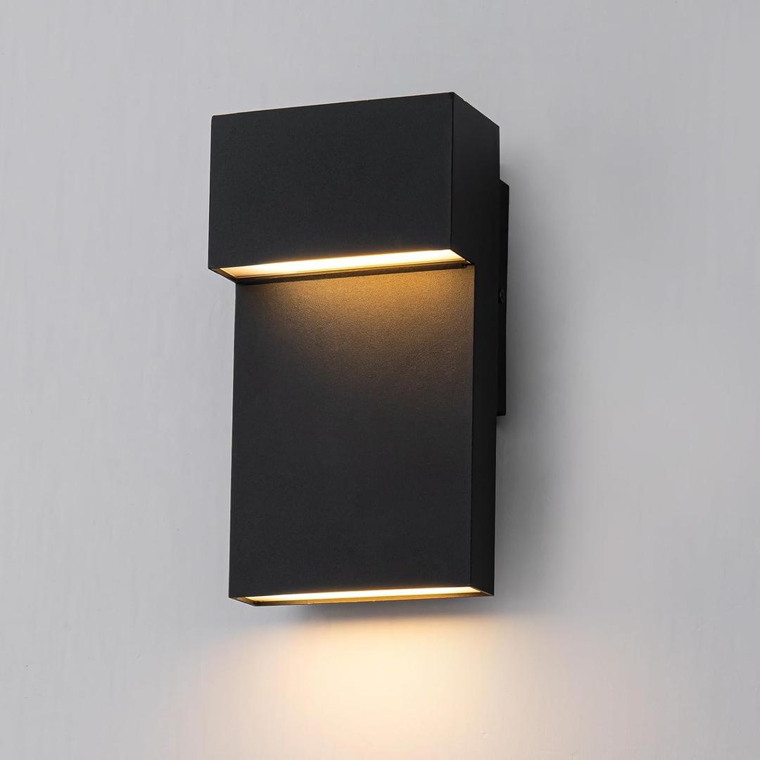 Easyusahome Outdoor Wall Lights Modern LED Exterior Lighting Fixtures, 3000K 15W Compact Outdoor Wall Sconce for Porch, Matte Black Outside Wall Mount Lights for Front Door House Garage Indoor