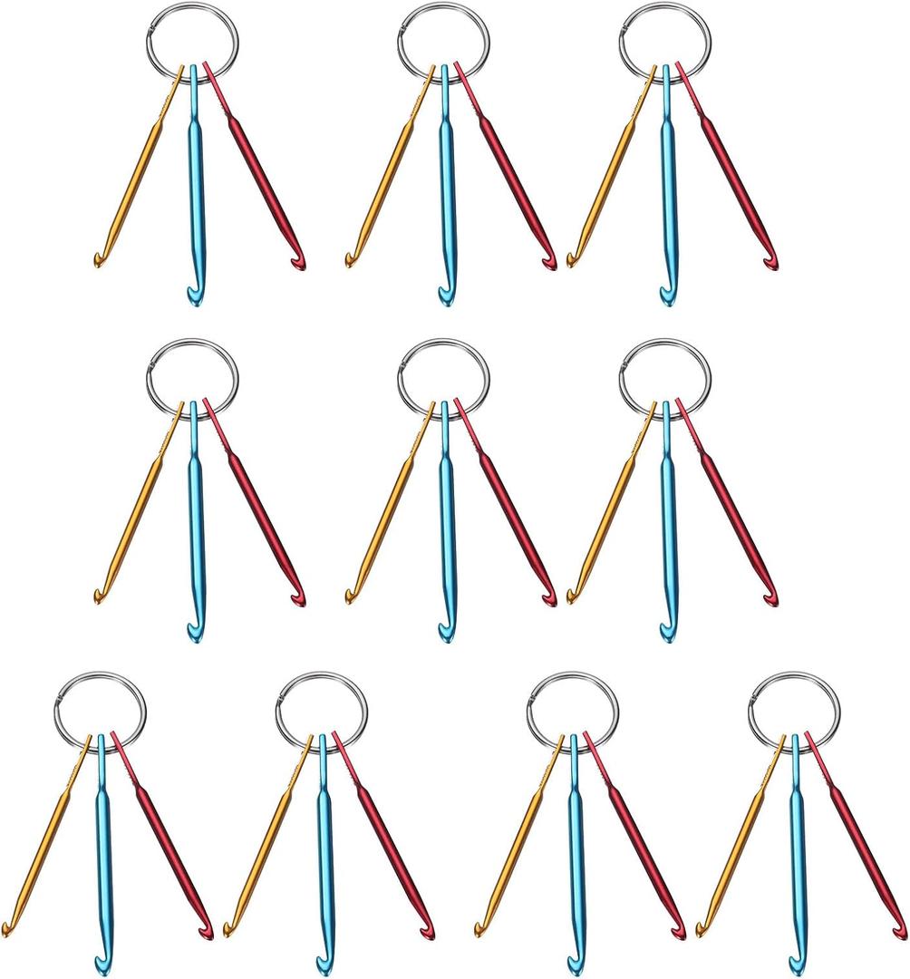 uxcell 10 Set Aluminum Keychain Crochet Hook Mini Mixed Small Crochet Yarn Needles Multi-Colour Weaving Tool for Beginners Adults