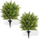 ENVEN Artificial Boxwood Topiary Ball Trees with Ground Spikes UV Resistant Faux Greenery Shrubs Fake Shrubs for Outdoors, Realistic Faux Plants Bushes for Garden Porch Yard Patio Decor (Cedar Green)