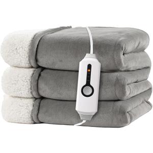 Electric Heated Blanket 72"x84" Full Size - Dual-Sided with Micro plush & Sherpa Fabric, 4 Heat Settings & 10 Hours Auto Off, Machine Washable - Light Gray