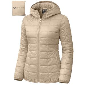 URBAN BUCK Packable Puffer Jacket Women with Hood – 32 Degree Heat Lightweight Travel Winter Plan Puff Foldable Jacket for Women - Ember Cream Quilted Water-Resistant & Repellent For Outdoor (XL)