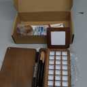 Fuumuui Travel Watercolor Palette 24 Grids Foldable with 2pcs Sable Travel Watercolor Brushes, Portable Walnut Wood Palette Box for Plein Air Painting