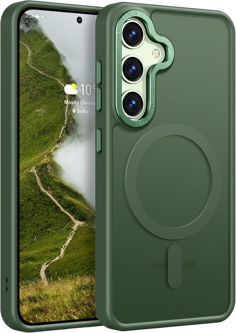 Rayboen for Samsung Galaxy S24 Plus Case Magnetic, [Compatible with Magsafe] Protective Slim Fit Skin Feel Phone Cover for Samsung S24+ Plus with Translucent Hard Back & Soft Edge, Matte Green