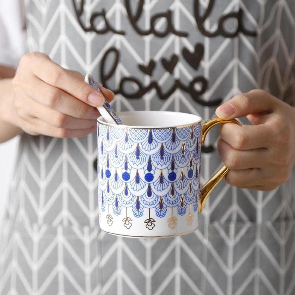 CHOOLD 1pc British Style Blue Floral Porcelain Coffee Mug with Golden Handle - 12 oz