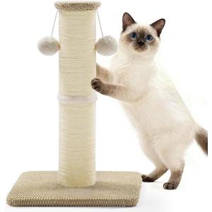 Made4Pets Tall Cat Scratching Post, 23.6" Natural Sisal Cat Scratcher with Hanging Balls, Heavy Duty and Thicker Scratching Post for Indoor Cats Adults, Sturdy Base Cat Scratch Post, Beige