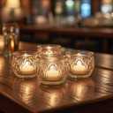 GLEAVI Glass Votive Candle Holders Set of 6, Clear Lotus Tealight Candle Holder Centerpieces, Thick Heavy Base Flower Candlestick for Wedding Reception Party Home Decor Table