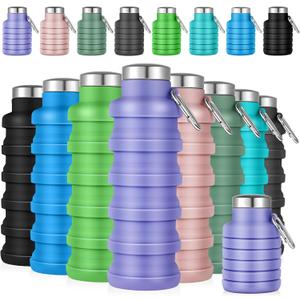 Lallisa 8 Pcs Collapsible Water Bottles Bulk Reusable Silicone Foldable Water Bottles 17 oz Portable Lightweight Sports Bottle with Carabiner for Gym Hiking Camping Travel(Fresh Colors)