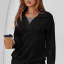 Dokotoo Sweatshirt for Women Long Sleeve V Neck Color Block Oversized Casual Pullover Sweatshirts Tops (Black, L)