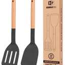 Pack of 2 Silicone Cooking Spatula, Heat Resistant Solid Turner, Non Stick Slotted Spatulas with Wooden Short Handle,Ideal Wood Kitchen Utensils Set for Frying, Baking, Flipping, Turning
